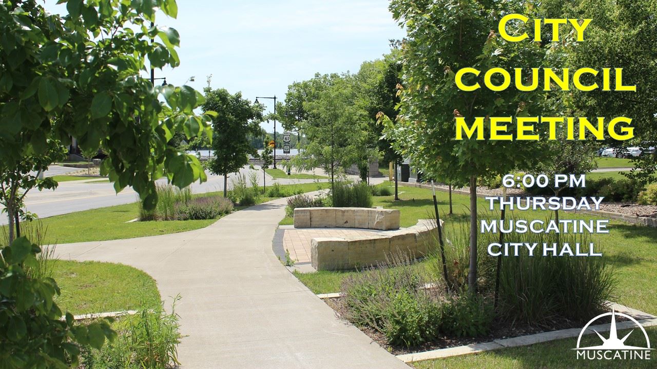 Muscatine City Council Meeting Promo showing seating between roundabout and library  (JPG) 06-05-24 