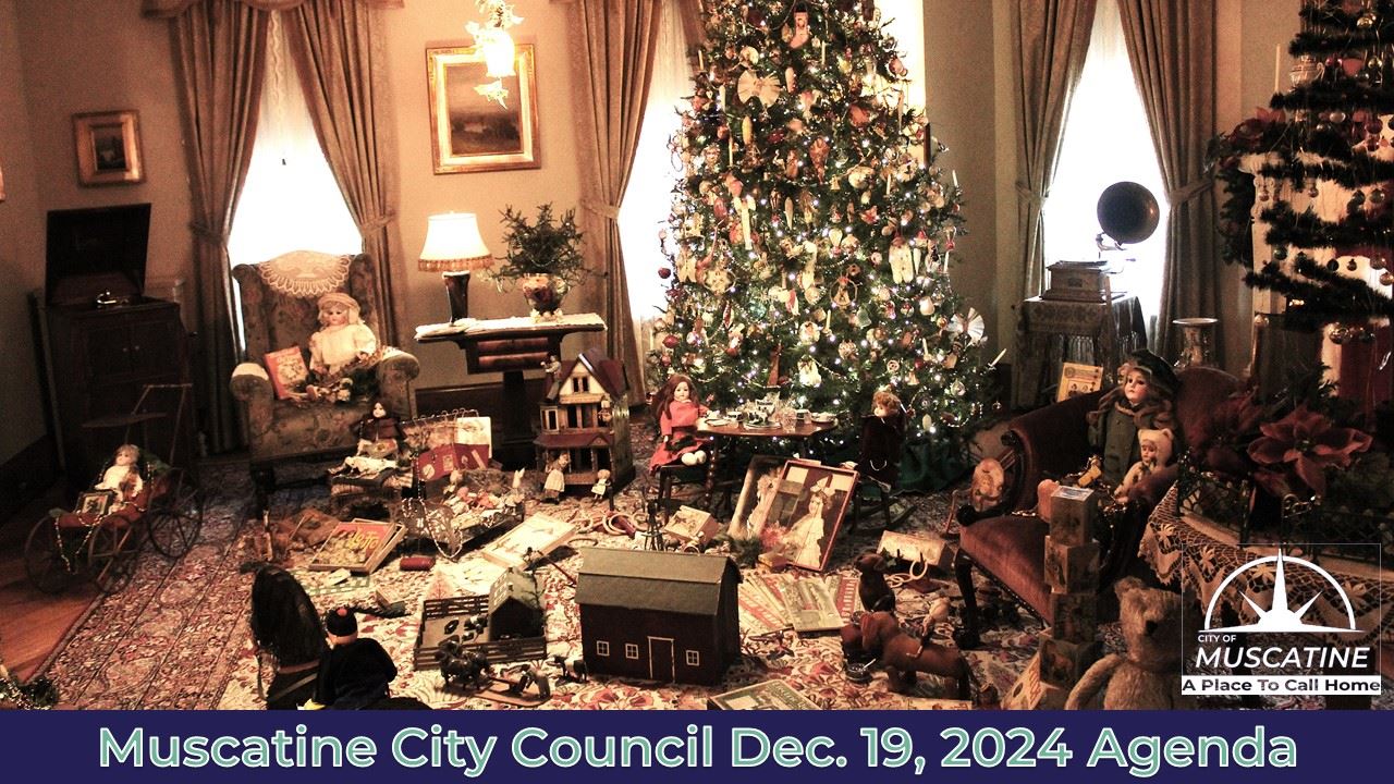 12-19-24 Muscatine City Council Meeting Promo showing Art Center Christmas tree (JPG) 