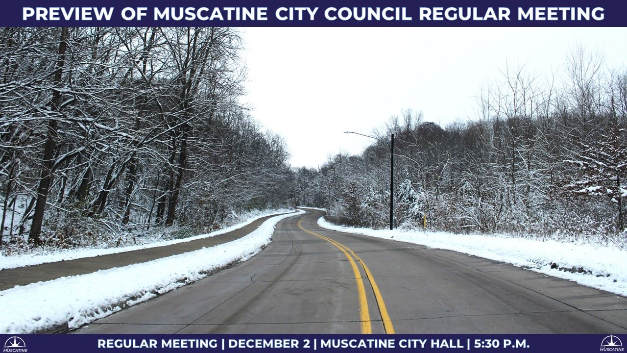 2025-12-02 Muscatine City Council Meeting (JPG) showing snowy Houser Hill